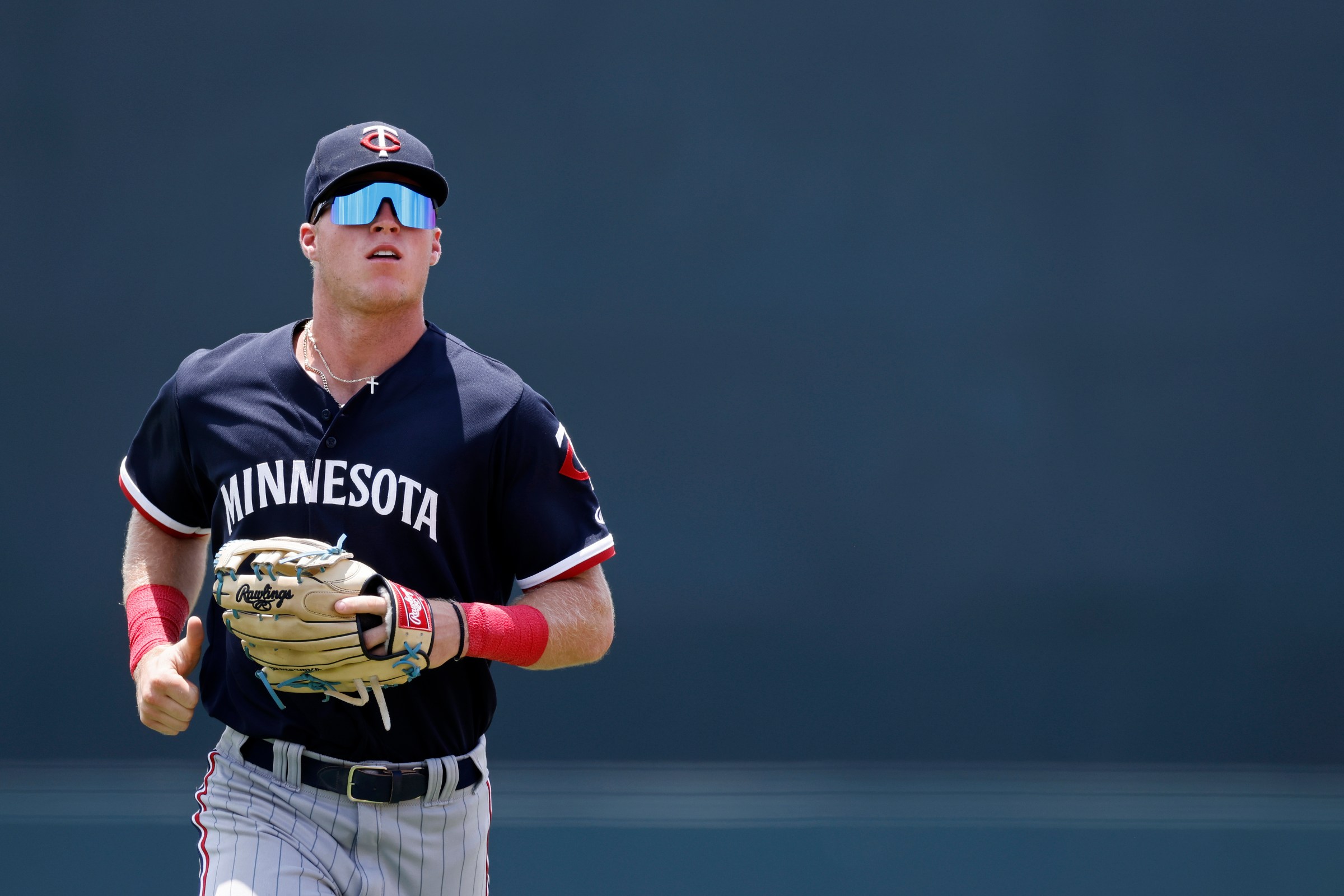 SARASOTA, FL - MAY 28: FCL Minnesota Twins outfielder Walker Jenkins (48) heads to the dugout in between innings during a Florida Complex League game against the FCL Baltimore Orioles on May 28, 2024 at Ed Smith Stadium in Sarasota, Florida. (Photo by Joe Robbins/Icon Sportswire via Getty Images)