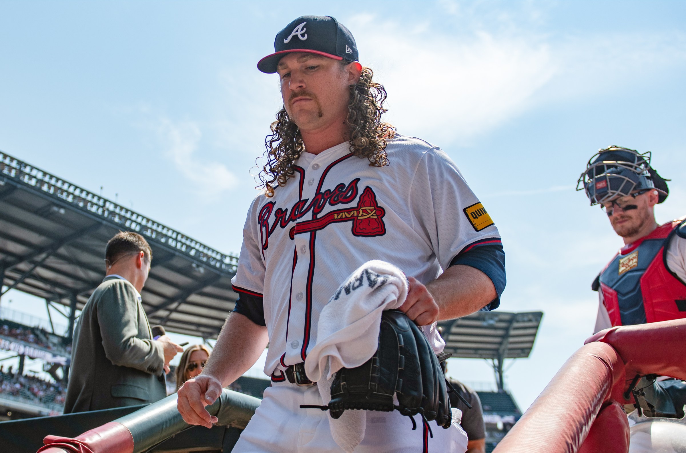 ATLANTA, GA - JULY 06: Grant Holmes #66 of the Atlanta Braves leaves the field prior to the game between the Baltimore Orioles and the Atlanta Braves at Truist Park on Sunday, July 6, 2025 in Atlanta, Georgia. (Photo by Kathryn Skeean/MLB Photos via Getty Images)