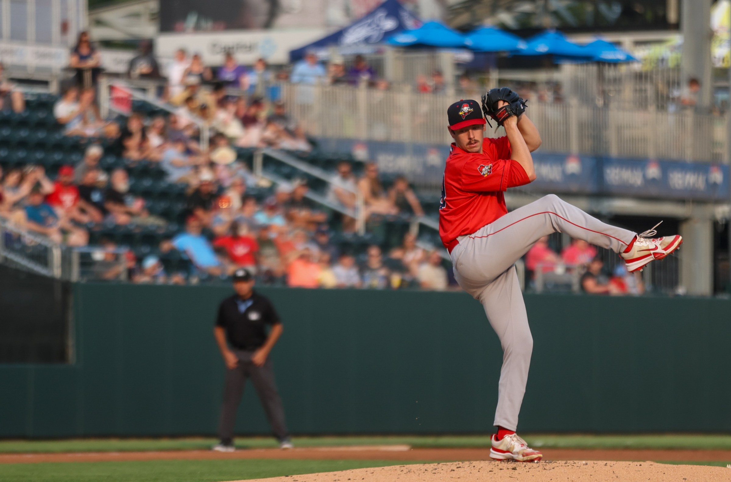 HARRISBURG, PA - AUGUST 05: Hayden Mullins #29 of the Portland Sea Dogs pitches during the game between the Portland Sea Dogs and the Harrisburg Senators at FNB Field on Tuesday, August 5, 2025 in Harrisburg, Pennsylvania. (Photo by Kyle Mace/Minor League Baseball via Getty Images)