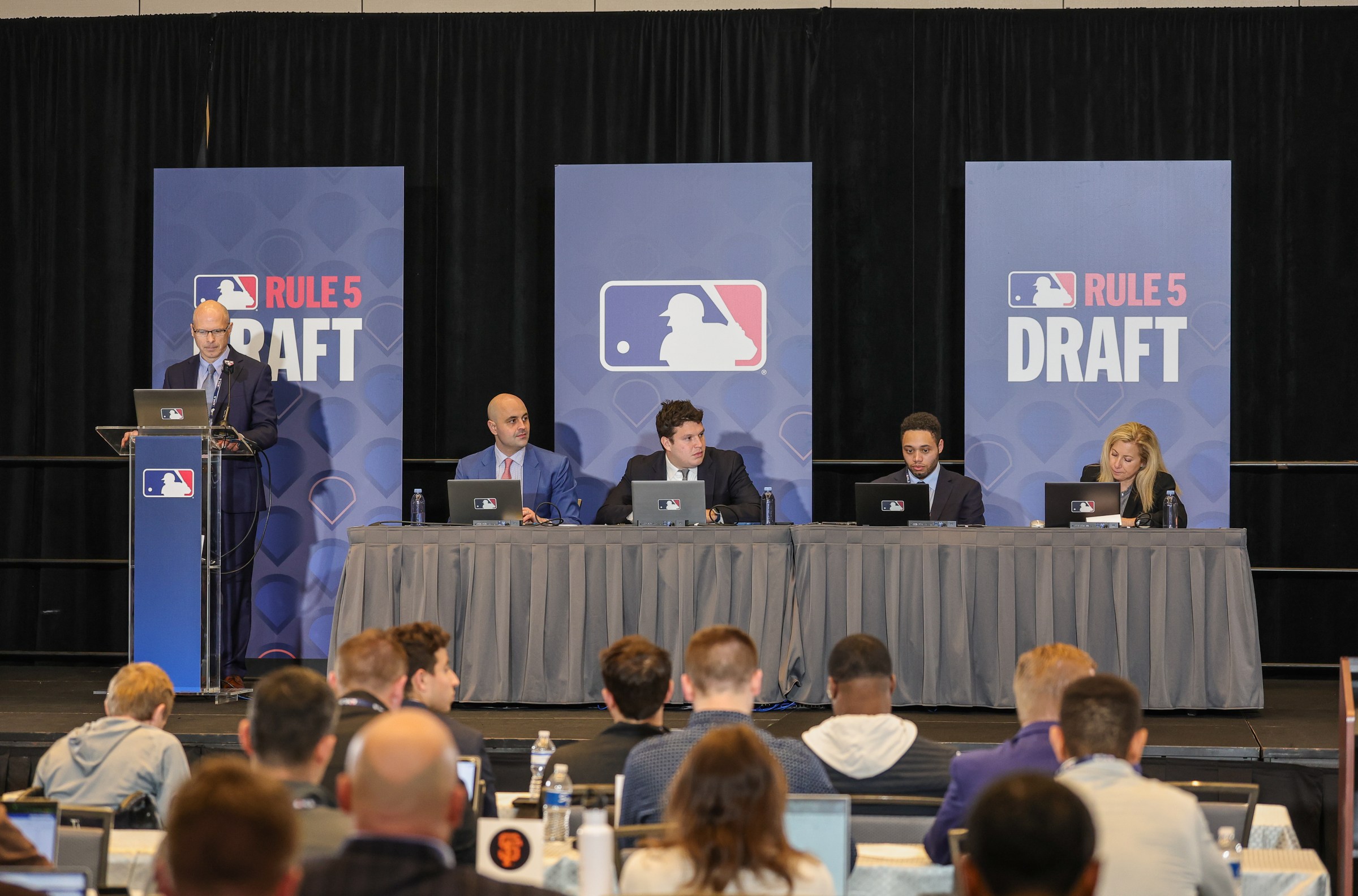 Dec 10, 2025; Orlando, FL, USA; A general view during the MLB Rule 5 Draft at the 2025 MLB Winter Meetings at Signia by Hilton Hotel. Mandatory Credit: Mike Watters-Imagn Images