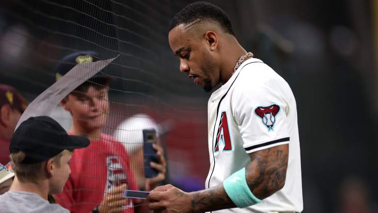 Arizona Diamondbacks second baseman Ketel Marte signs autographs for the fans at Chase Field.