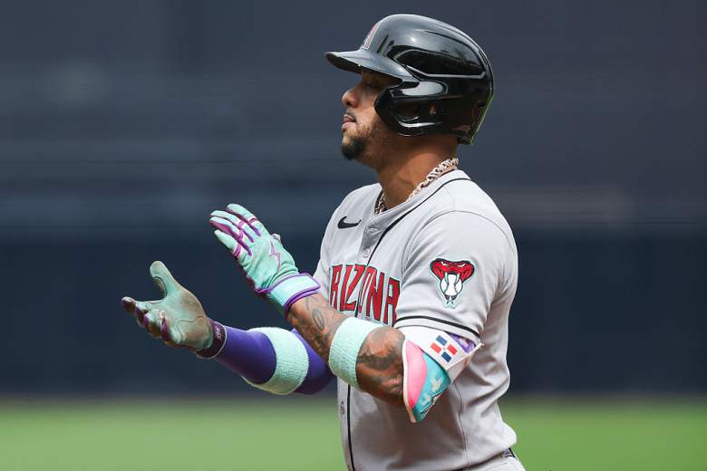 Arizona Diamondbacks second baseman Ketel Marte celebrates after reaching base against the San Diego Padres at Petco Park.