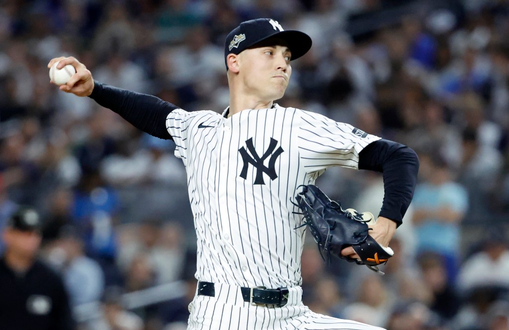 Luke Weaver delivers against the Boston Red Sox during the seventh inning of Game 1 of an American League wild-card baseball playoff series, Tuesday, Sept. 30, 2025.