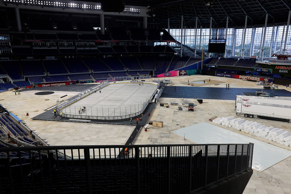 Preparations continue for the 2026 Discover NHL Winter Classic - Rink Build Out at LoanDepot Park on December 23, 2025