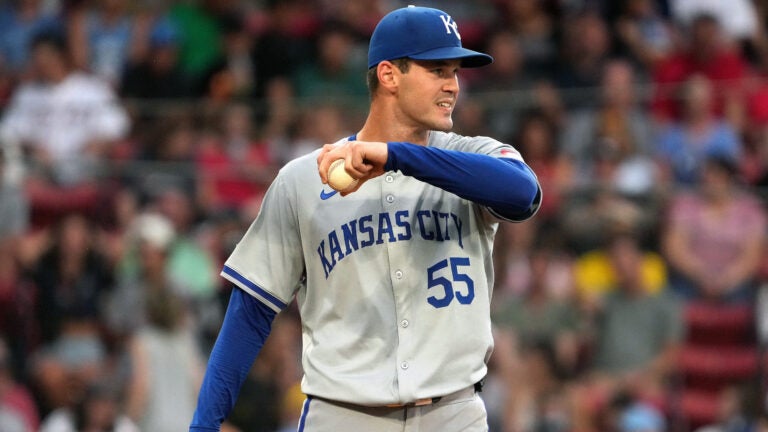 Kansas City Royals starting pitcher Cole Ragans (55) during the second inning. - The Boston Red Sox host the Kansas City Royals in a MLB game Friday, July 12, 2024 at Fenway Park in Boston, MA.