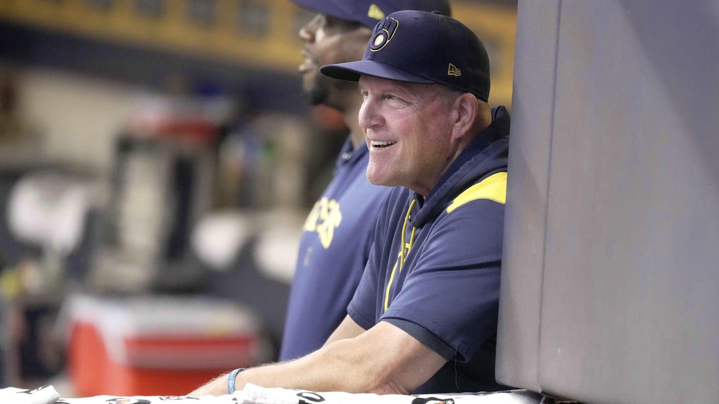 Sep 3, 2025; Milwaukee, Wisconsin, USA; Milwaukee Brewers manager Pat Murphy is shown during the first inning of their game against the Philadelphia Phillies at American Family Field. Mandatory Credit: Mark Hoffman-USA TODAY Network via Imagn Images