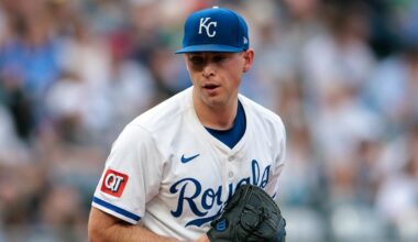 Jun 11, 2025; Kansas City, Missouri, USA; Kansas City Royals pitcher Kris Bubic (50) pitches during the second inning against the New York Yankees  at Kauffman Stadium. Mandatory Credit: William Purnell-Imagn Images