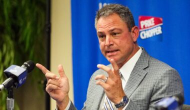Nov 3, 2022; Kansas City, Missouri, USA; Kansas City Royals general manager J.J. Picollo talks with media during a press conference at Kauffman Stadium. Mandatory Credit: Jay Biggerstaff-Imagn Images
