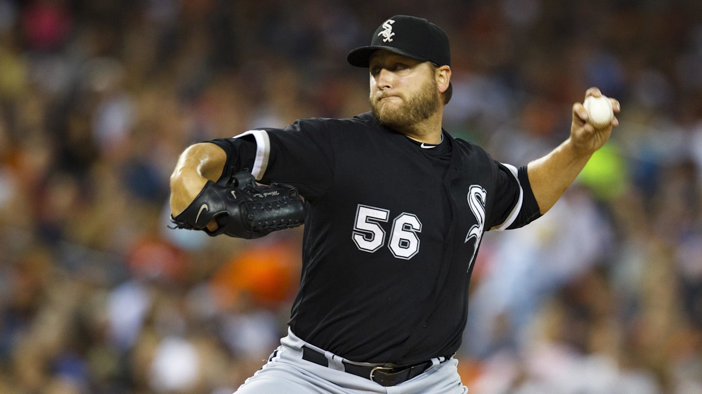 September 4, 2011; Detroit, MI, USA; Chicago White Sox starting pitcher Mark Buehrle (56) pitches during the second inning against the Detroit Tigers at Comerica Park. Mandatory Credit: Rick Osentoski-Imagn Images