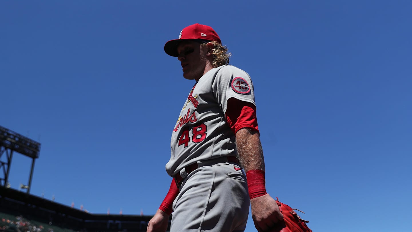 Jul 5, 2021; San Francisco, California, USA; St. Louis Cardinals center fielder Harrison Bader (48) during the game against the San Francisco Giants at Oracle Park. Mandatory Credit: Sergio Estrada-Imagn Images