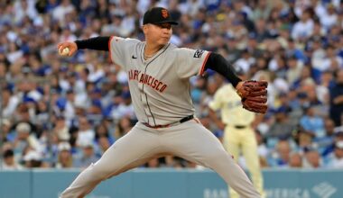 Sep 20, 2025; Los Angeles, California, USA;  San Francisco Giants starting pitcher Kai-Wei Teng (66) delivers to the plate in the first inning against the Los Angeles Dodgers at Dodger Stadium. Mandatory Credit: Jayne Kamin-Oncea-Imagn Images