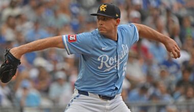 Jun 29, 2025; Kansas City, Missouri, USA;  Kansas City Royals starting pitcher Kris Bubic (50) throws a pitch in the first inning against the Los Angeles Dodgers at Kauffman Stadium. Mandatory Credit: Peter Aiken-Imagn Images