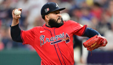 Aug 15, 2025; Cleveland, Ohio, USA; Atlanta Braves relief pitcher Daysbel Hernandez (62) throws a pitch during the seventh inning against the Cleveland Guardians at Progressive Field. Mandatory Credit: Ken Blaze-Imagn Images
