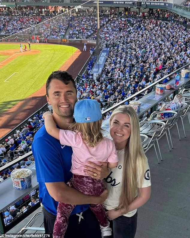 Kirk, a passionate Chicago Cubs fan, is pictured with his wife and daughter at Wrigley
