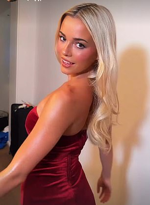 The former gymnast wowed in a red, crushed velvet gown