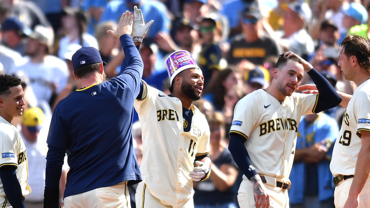 Brewers players celebrate