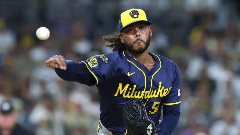 Milwaukee Brewers starter Freddy Peralta pitches against the San Diego Padres at Petco Park.