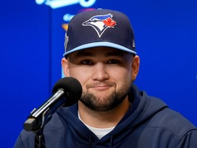 Toronto Blue Jays' Bo Bichette speaks to the media prior to Game 6 of the World Series against the Los Angeles Dodgers.
