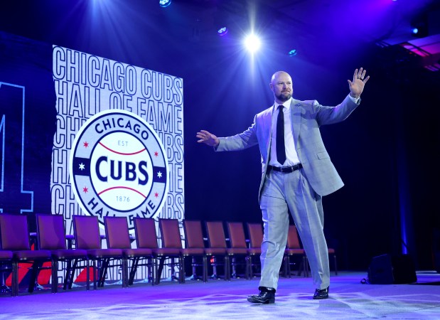 Former Chicago Cubs pitcher Jon Lester is introduced during day 1 of the Cubs Convention at the Sheraton Grand Chicago on Friday, Jan. 16, 2026. (Chris Sweda/Chicago Tribune)