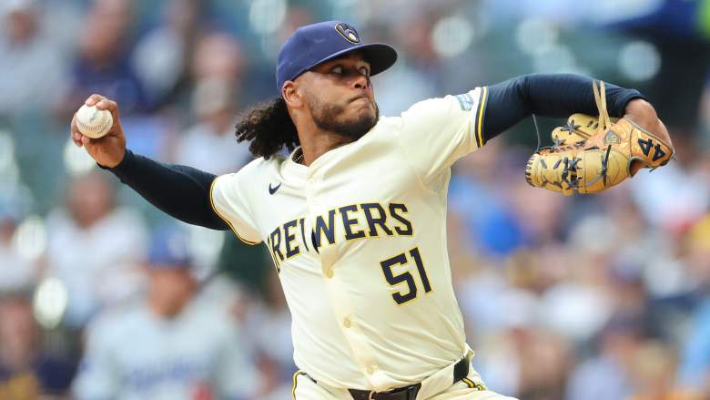 Milwaukee Brewers starter Freddy Peralta faces the Los Angeles Dodgers at American Family Fields.