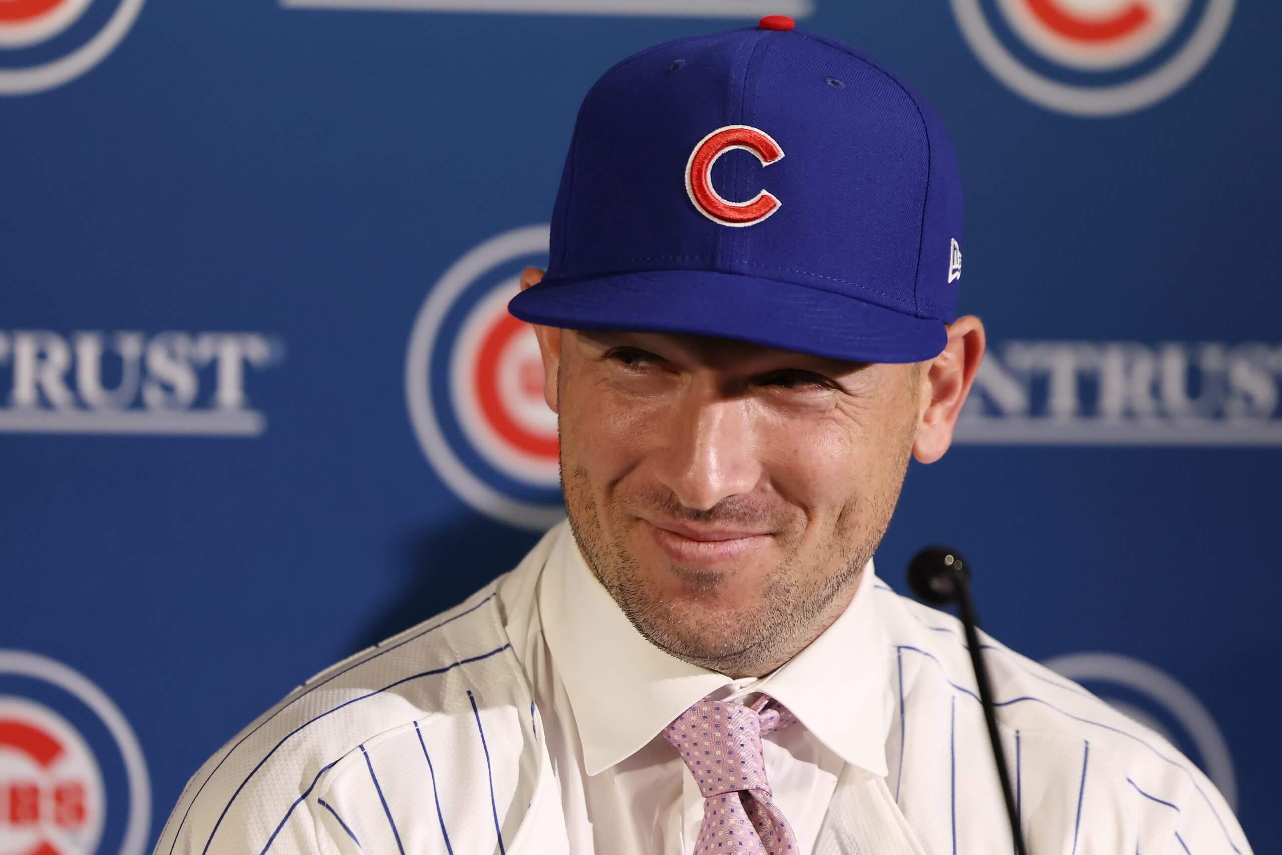 Alex Bregman smiles at his introductory press conference with the Cubs.