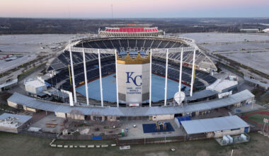 A general view of the Kansas City Royals' Kauffman Stadium at the Truman Sports Complex. Kirby Lee-Imagn Images
