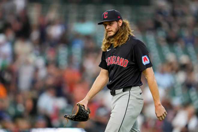 DETROIT, MICHIGAN - JULY 08: Scott Barlow #58 of the Cleveland Guardians looks on after a pitching change after allowing Jake Rogers #34 of the Detroit Tigers to score a run the bottom of the eighth inning at Comerica Park on July 08, 2024 in Detroit, Michigan. (Photo by Nic Antaya/Getty Images)