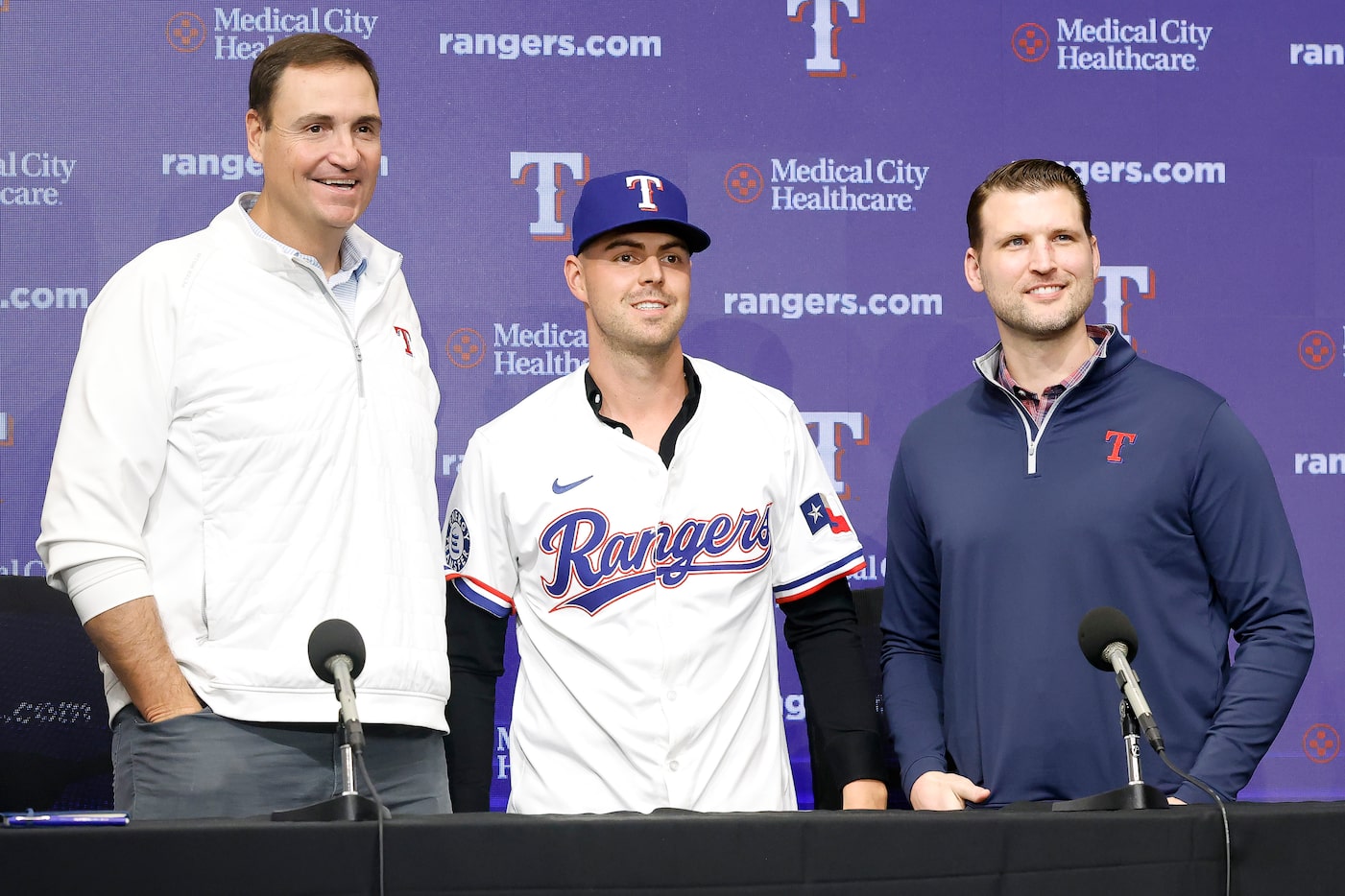 Newly acquired Texas Rangers starting pitcher MacKenzie Gore is introduced to the media by...