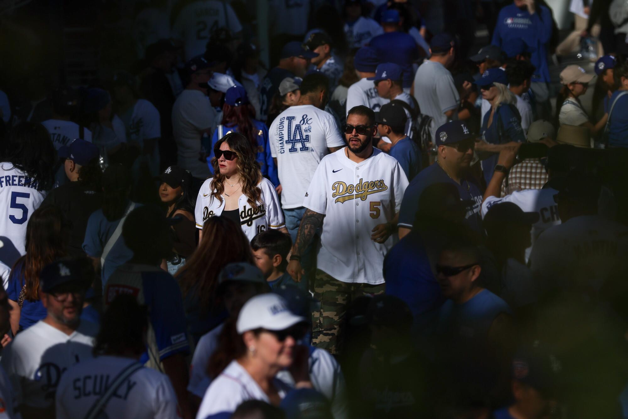 Fans pack into Dodger Stadium for Dodgerfest on Saturday.
