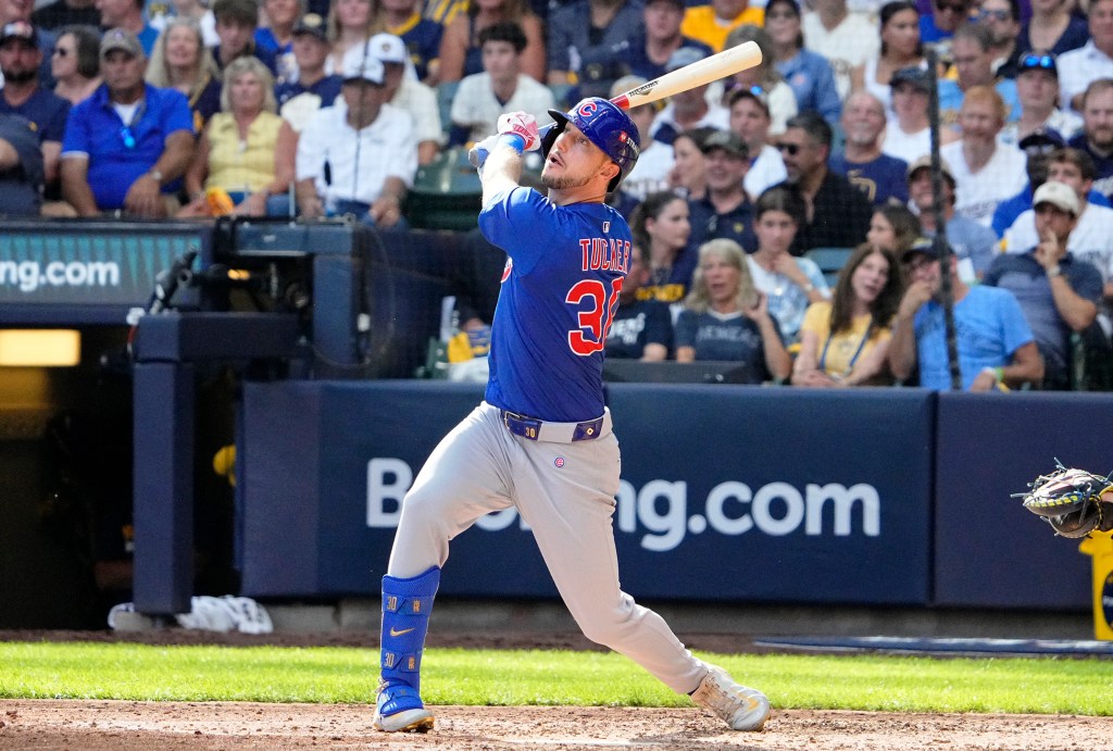Kyle Tucker (30) flies out against the Milwaukee Brewers during the sixth inning of game one of the NLDS round for the 2025 MLB playoffs at American Family Field. 