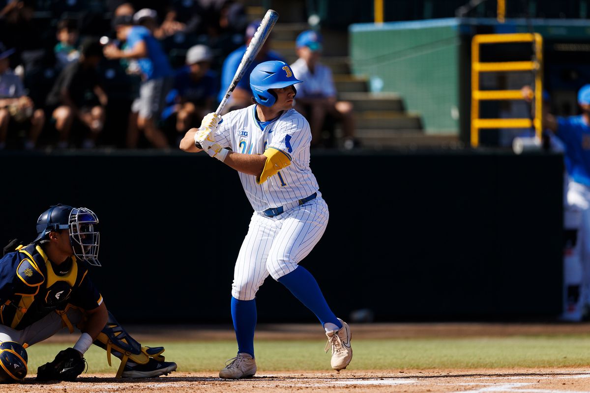 Roch Cholowsky #1 of UCLA Bruins at bat during the game against UC Irvine Anteaters at Jackie Robinson Stadium on November 1, 2025 in Los Angeles, California. 
