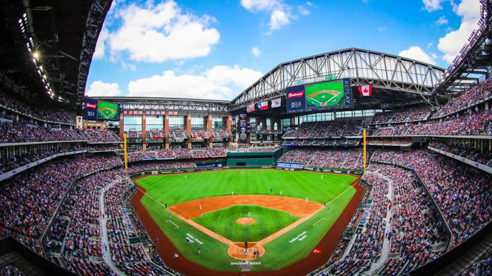 <div>ARLINGTON, TX - APRIL 5: A general view of Globe Life Field during the Opening Day game between the Texas Rangers and the Toronto Blue Jays on April, 5, 2021 in Arlington, Texas. (Photo by Kelly Gavin/Texas Rangers/MLB Photos via Getty Images)</div>