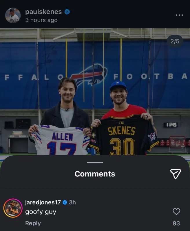 Pittsburgh Pirates pitcher Jared Jones sends message to teammate Paul Skenes on Jan. 5, 2026&commat;jaredjones17 on Instagram