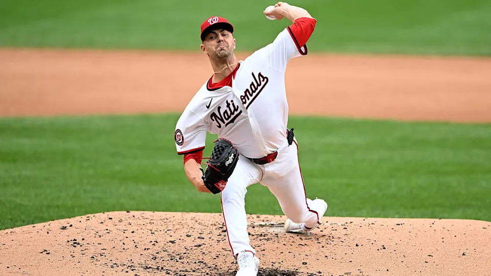 <div>WASHINGTON, DC - AUGUST 21: MacKenzie Gore #1 of the Washington Nationals pitches against the New York Mets at Nationals Park on August 21, 2025 in Washington, DC. (Photo by G Fiume/Getty Images)</div>