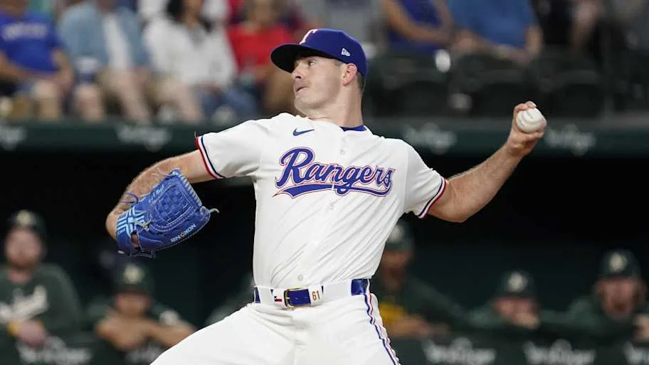Texas Rangers starting pitcher Cody Bradford throws to the plate.