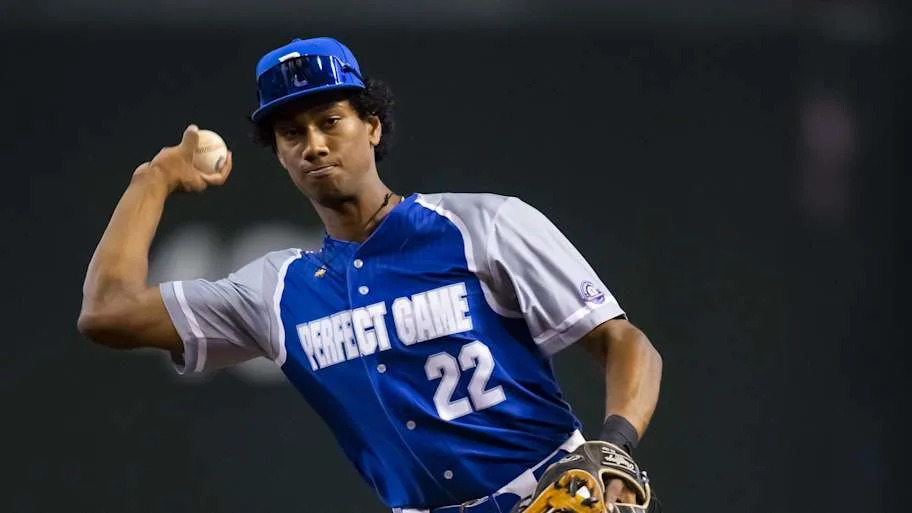 Arjun Nimmala of Toronto Blue Jays throws ball from right hand