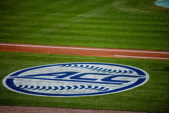 May 23, 2024; Charlotte, NC, USA; ACC Baseball logo during the ACC Baseball Tournament at Truist Field. Mandatory Credit: Scott Kinser-USA TODAY Sports