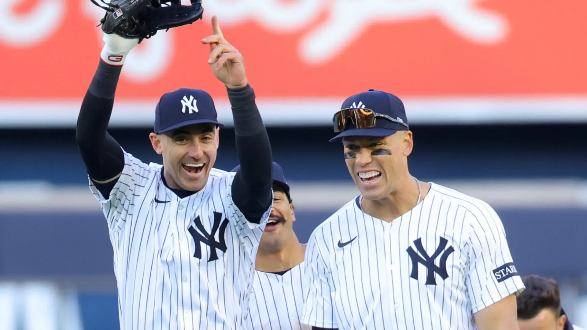 Cody Bellinger and Aaron Judge celebrate