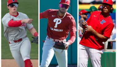 From left: Phillies prospects Aidan Miller, Justin Crawford, and Gabriel Rincones Jr.