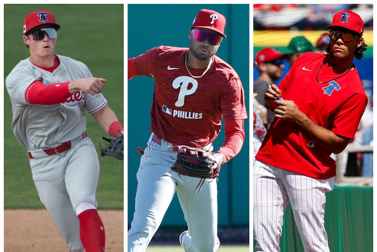 From left: Phillies prospects Aidan Miller, Justin Crawford, and Gabriel Rincones Jr.