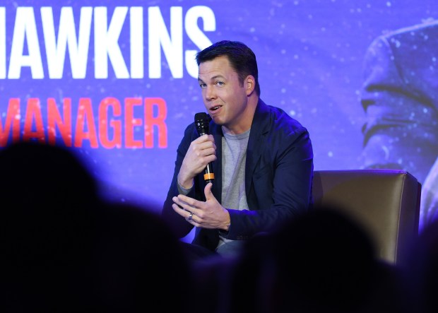 Cubs general manager Carter Hawkins speaks during the Cubs Convention at the Sheraton Grand Chicago Riverwalk on Jan. 17, 2025. (John J. Kim/Chicago Tribune)