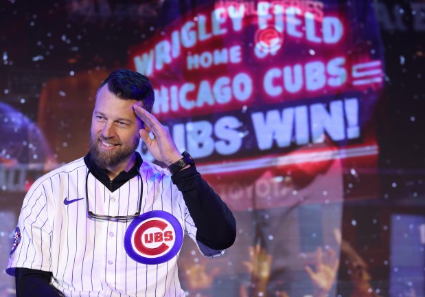 Former Cubs player Ben Zobrist participates in a discussion about the 2016 World Series Champions team during the Cubs Convention at the Sheraton Grand Chicago Riverwalk on Jan. 17, 2025. (John J. Kim/Chicago Tribune)