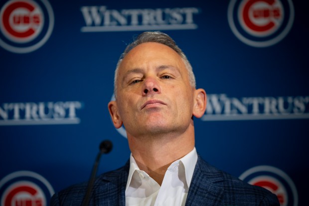 Chicago Cubs president Jed Hoyer during a at press conference to introduce recently signed third baseman Alex Bregman, Thursday, Jan. 15, 2026. (E. Jason Wambsgans/Chicago Tribune)
