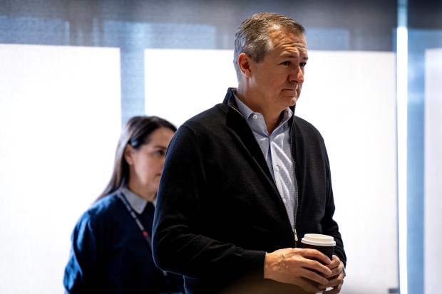 Chicago Cubs owner Tom Ricketts watches a press conference to introduce recently signed third baseman Alex Bregman at Cubs offices, Thursday, Jan. 15, 2026. (E. Jason Wambsgans/Chicago Tribune)
