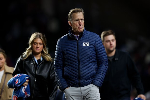 Cubs president of business operations Crane Kenney leaves the field after a 3-1 loss to the Phillies on April 27, 2025, at Wrigley Field. (Armando L. Sanchez/Cthicago Tribune)