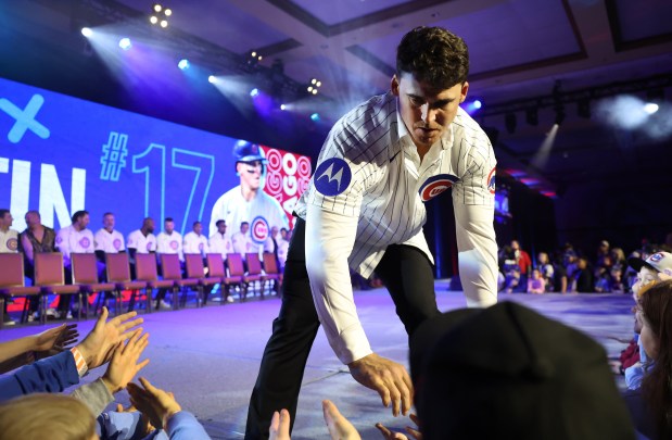 Tyler Austin is introduced during the opening ceremony of the Cubs Convention on Friday, Jan. 16, 2026, at the Sheraton Grand Chicago. (Chris Sweda/Chicago Tribune)