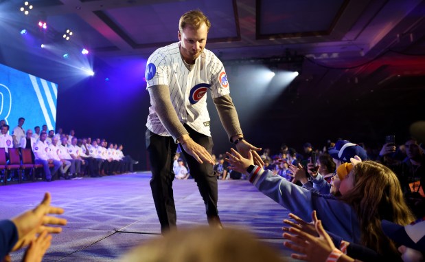 Chicago Cubs left fielder Ian Happ is introduced during day 1 of the Cubs Convention at the Sheraton Grand Chicago on Friday, Jan. 16, 2026. (Chris Sweda/Chicago Tribune)