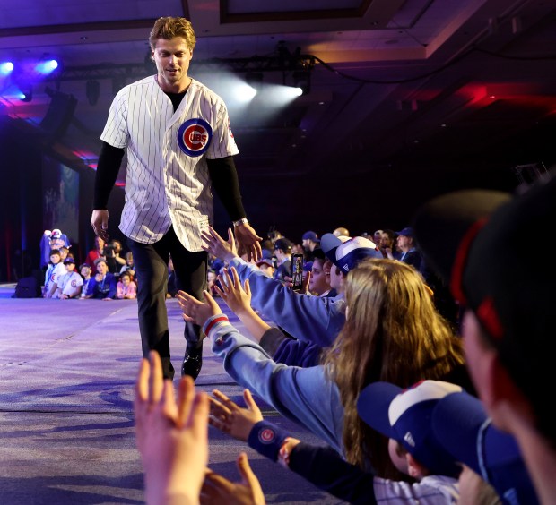Chicago Cubs second baseman Nico Hoerner is introduced during day 1 of the Cubs Convention at the Sheraton Grand Chicago on Friday, Jan. 16, 2026. (Chris Sweda/Chicago Tribune)