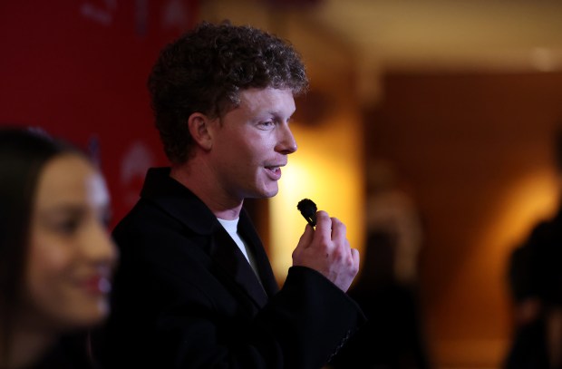 Chicago Cubs center fielder Pete Crow-Armstrong gives an interview on the blue carpet during day 1 of the Cubs Convention at the Sheraton Grand Chicago on Friday, Jan. 16, 2026. (Chris Sweda/Chicago Tribune)