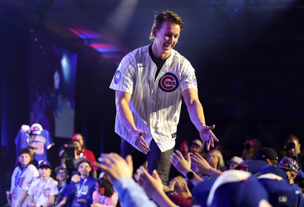 Chicago Cubs pitcher Ben Brown is introduced during day 1 of the Cubs Convention at the Sheraton Grand Chicago on Friday, Jan. 16, 2026. (Chris Sweda/Chicago Tribune)